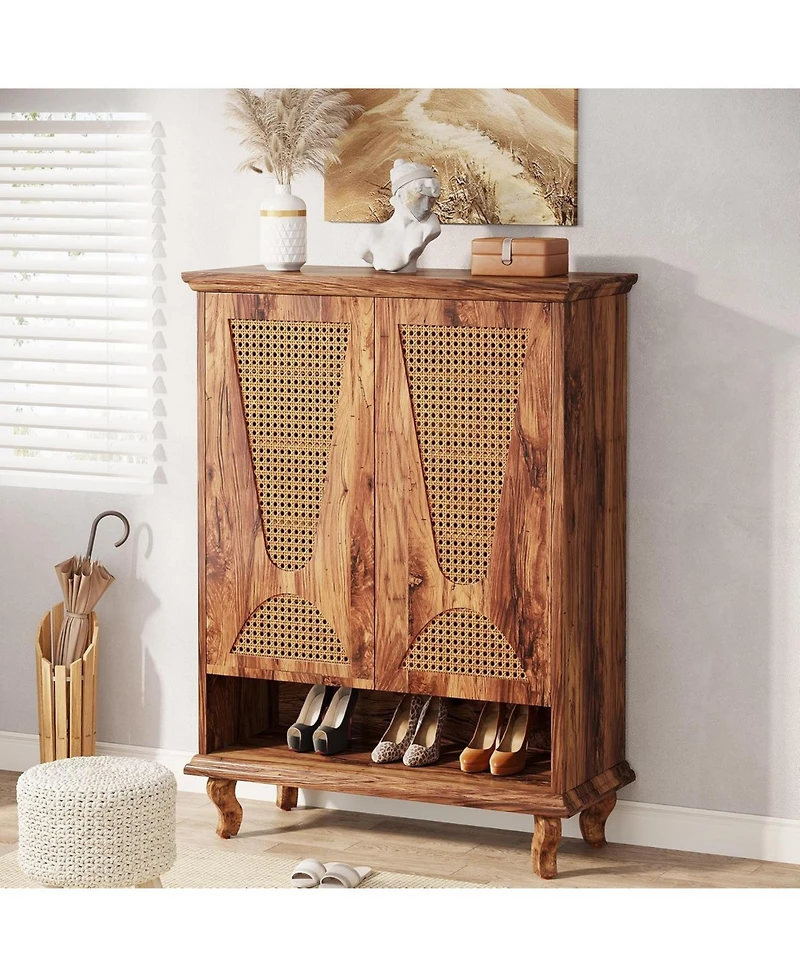 Tribesigns Rattan Shoe Cabinet for Entryway, 5-Tier Large Hidden Shoe Organizer Cabinet with Ventilated Doors, Modern Freestanding 25-Pair Shoe Rack C