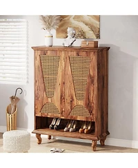 Tribesigns Rattan Shoe Cabinet for Entryway, 5-Tier Large Hidden Shoe Organizer Cabinet with Ventilated Doors, Modern Freestanding 25-Pair Shoe Rack C