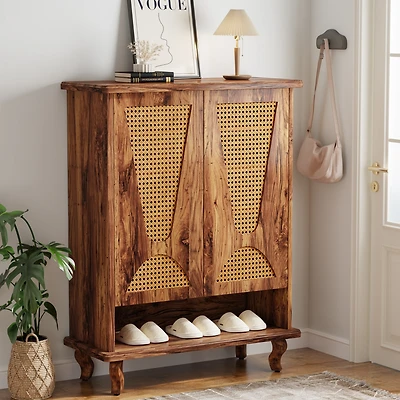 Tribesigns Rattan Shoe Cabinet for Entryway, 5-Tier Large Hidden Shoe Organizer Cabinet with Ventilated Doors, Modern Freestanding 25-Pair Shoe Rack C