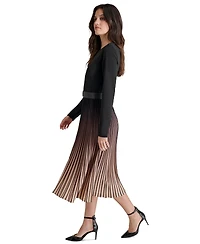 Dkny Ombre Sunburst Pleat-skirt Long-sleeve Midi Dress