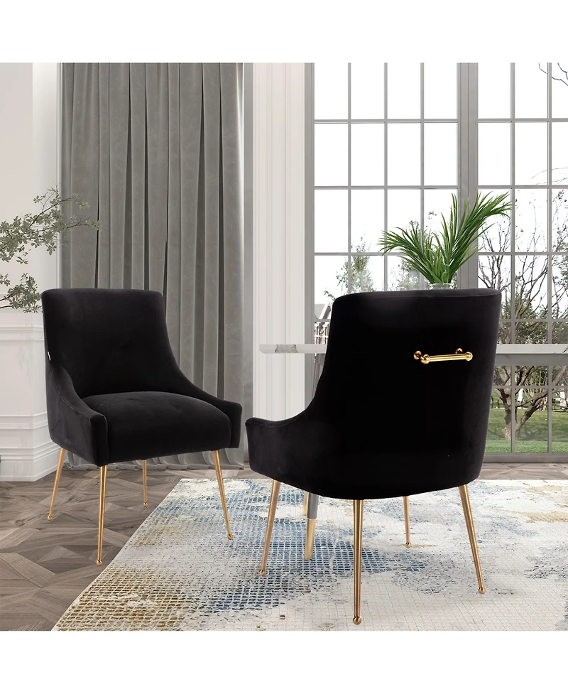 Boyel Living Velvet Dining Chair with Pulling Handle and Adjustable Foot Nails(Set of 2)