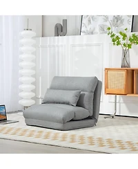 Homcom Folding Floor Chair with 6-Position Adjustable Back Pillow, Gray