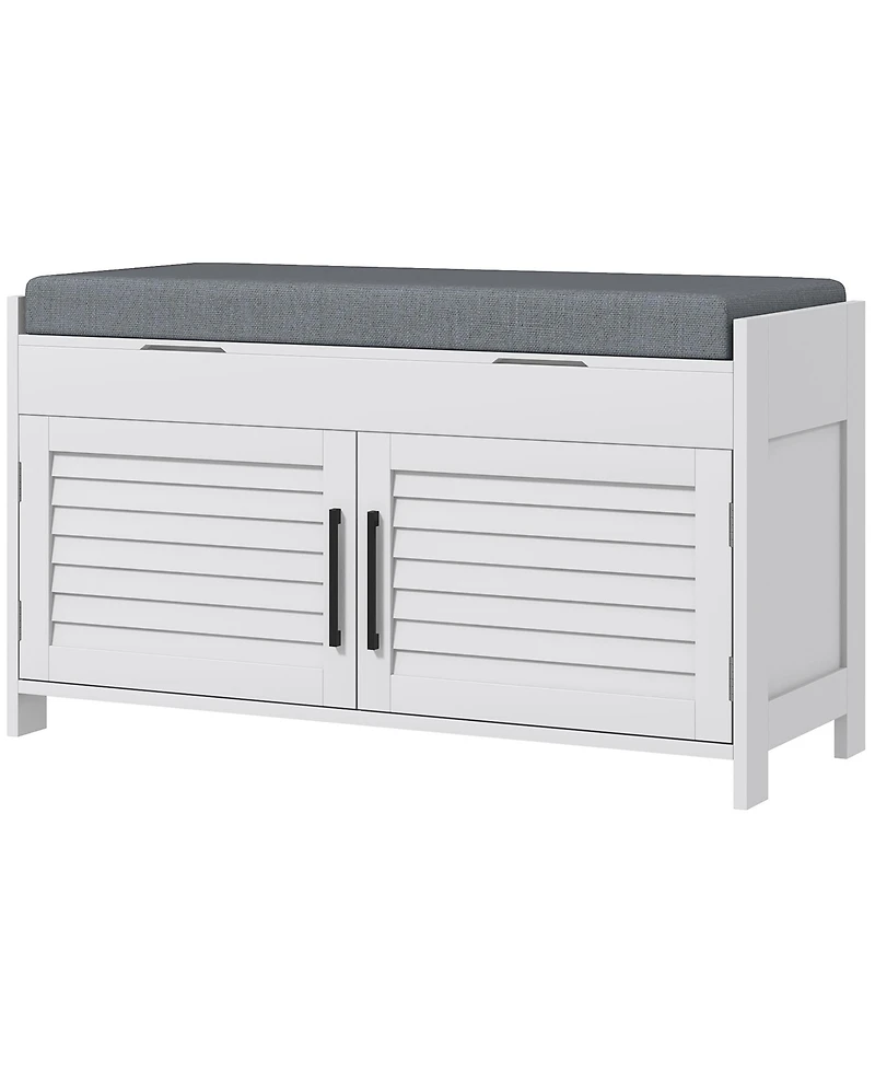 Homcom Shoe Bench, Entryway Bench with Cushion, Hidden Compartments, White