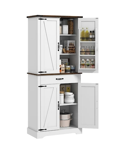 Homcom Farmhouse Kitchen Pantry Storage Cabinet w/ Doo Shelves, Drawer