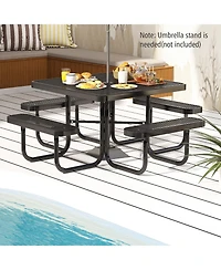 Givimo Square Picnic Table and Bench for 8 Person with Seats and Umbrella Hole-Black