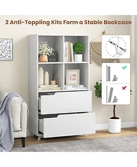 Sugift 4-Tier Open Bookcase with 2 Drawers and 4 Storage Cubes-White