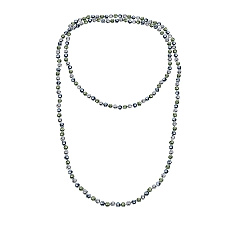Bling Jewelry Hand Knotted Long Strand Double Triple Wrap Endless Layering 8MM Tri Color Multicolor Black White Grey Simulated Pearl Strand Necklace L