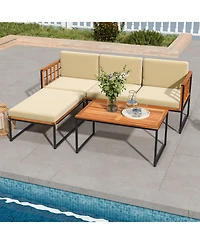 Givimo 5 Pieces Patio Furniture Set Acacia Wood Sectional Set with Heavy-Duty Metal Frame-Beige