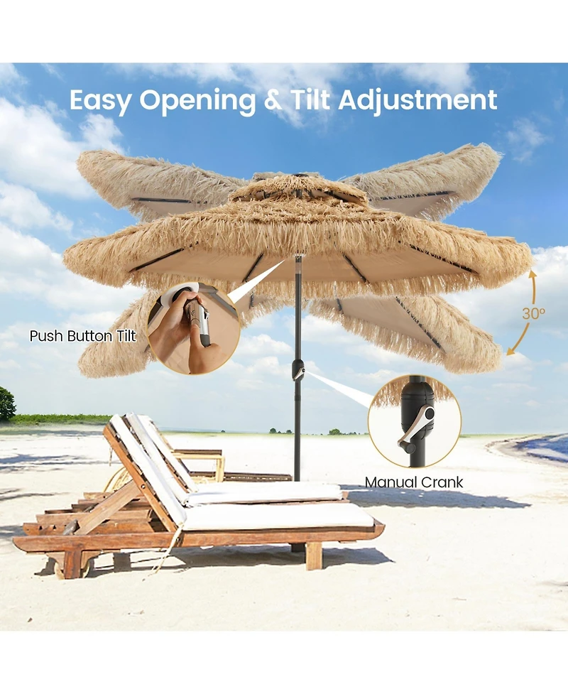 Givimo 9 Feet Solar Powered Thatched Tiki Patio Umbrella with Led Lights.