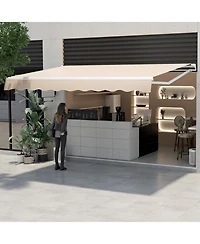 Givimo 13 × 8 Feet Retractable Patio Awning Aluminum Deck Sunshade-Beige