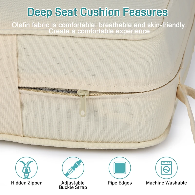 Aoodor 22'' x 24'' Outdoor Deep Seat Chair Cushion Set Olefin Fabric Slipcover and Sponge Foam (Set of 2 Seats, 2 Backs