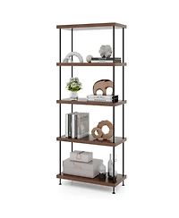 Gymax -Tier Multipurpose Display Rack Freestanding Bookshelf w/ Metal Frame Walnut