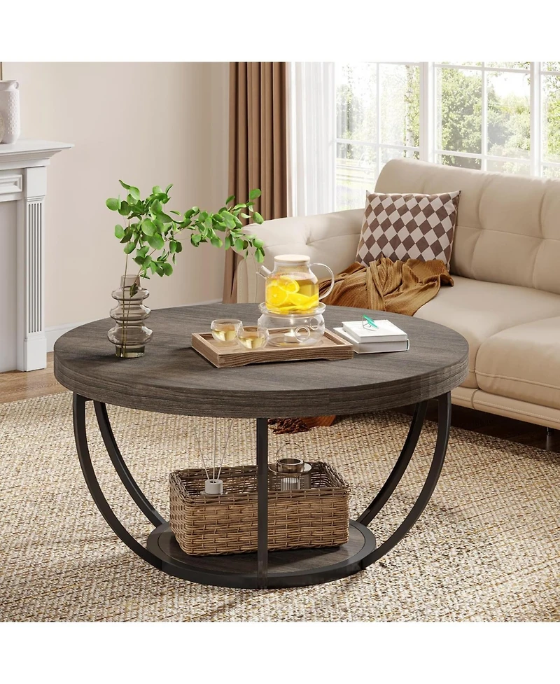Tribesigns Round Coffee Table, Industrial 2-Tier Circle Modern 31.7" Wooden Accent Center Table for Living Room, Home Office
