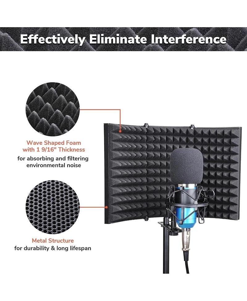 Yescom Studio Microphone Isolation Shield Acoustic Foam Panel Soundproof Filter Recording Panel