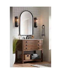Uttermost Clara Arch Top Vanity Decorative Wall Mirror Modern Beveled Matte Black Metal Frame 24" Wide for Bathroom Bedroom Living Room Home Entr
