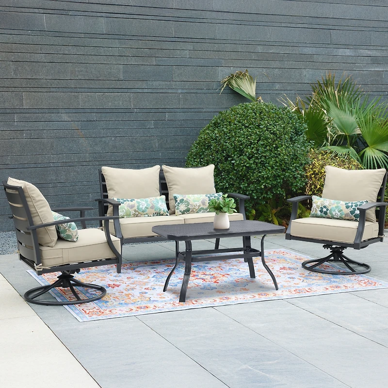 Aoodor 22'' x 24'' Outdoor Deep Seat Chair Cushion Set& Olefin Fabric Slipcover and Sponge Foam (Set of 2 Seats, 2 Backs, 2 Pillows