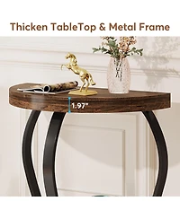 Tribesigns Half-Round End Table, 2-Tier Half Moon Side Table Semi Circle Accent Table with Metal Frame and Thicken Wood Tabletop for Living Room, Bedr
