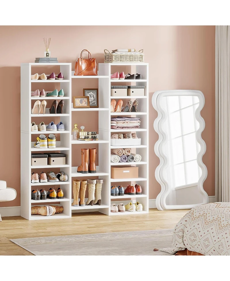 Tribesigns 14-Tier Shoe Rack, Freestanding Shoe Shelf, White Wooden Shoe Storage Cabinet with 22 Open Cubbies, 46 Pairs Wide Entryway Shoe Organizer