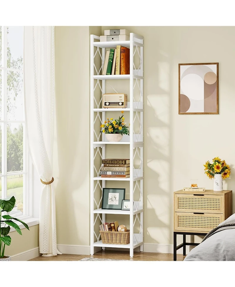 Tribesigns 78.7 Inch Extra Tall Narrow Bookshelf, 7 Tier Skinny Bookcase for Small Spaces, Freestanding Display Shelves