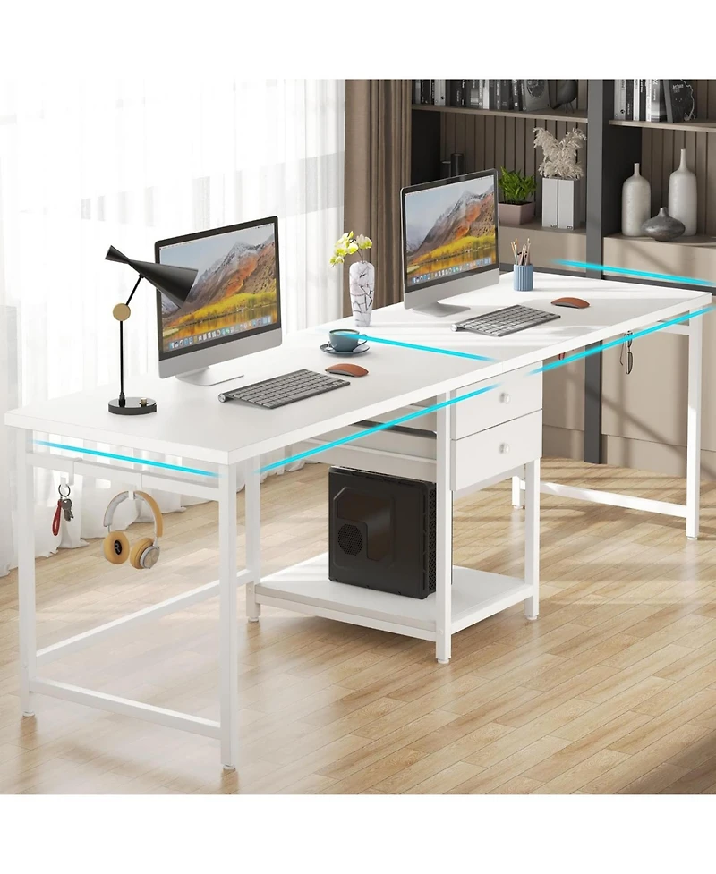 Tribesigns 79 Inch Extra Long Desk, Double Desk with 2 Drawers, Two Person Computer Storage Shelves, Writing Table Study for