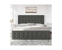 gaomon Queen Bed Frame with 4 Storage Drawers and Headboard, Velvet Upholstered Platform Wooden Slats Support, Button Tufted Desig
