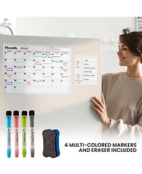 Magnetic Dry Erase Calendar Whiteboard Kit for Fridge Includes Magnetic Notepad, 4 Colored Markers, & Eraser