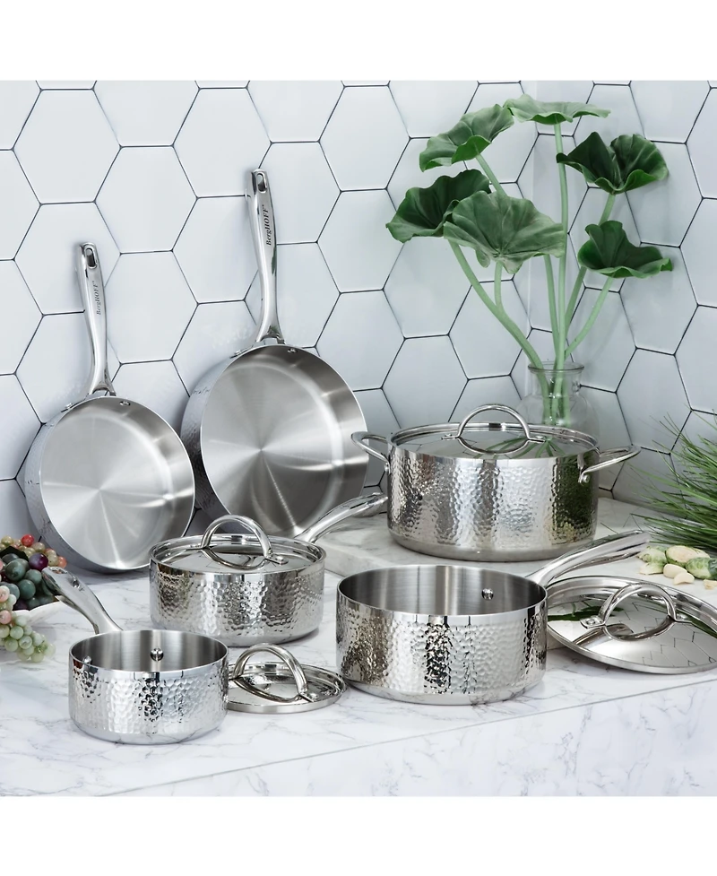 BergHOFF Vintage Tri-Ply 18/10 Stainless Steel 5.5" Saucepan 1qt. with Lid, Hammered