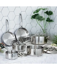 BergHOFF Vintage Tri-Ply 18/10 Stainless Steel 5.5" Saucepan 1qt. with Lid, Hammered