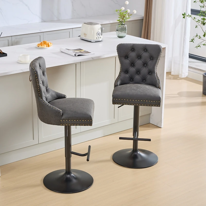 Simplie Fun Retro-Style Adjustable Barstools with Tufted Backs