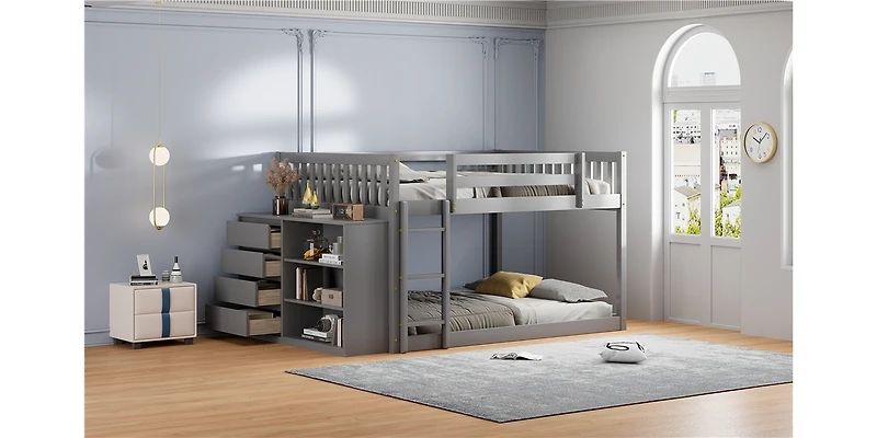 Streamdale Full over Bunk Bed with 4 Drawers and 3 Shelves-Gray