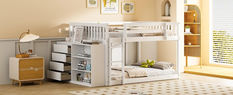 Streamdale Full over Bunk Bed with 4 Drawers and 3 Shelves-Gray