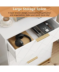 4 Drawers Dresser Chests for Bedroom, Tall Wood Rustic Chest of Drawers with Wide Metal Handle, White Dresser Drawer Organizer for Bedroom,Living Room