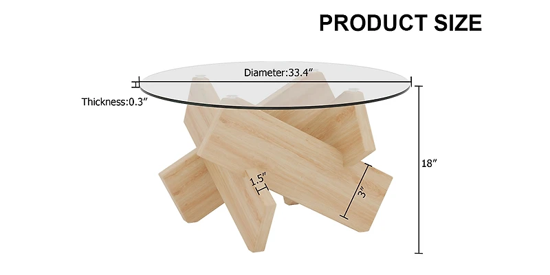 Streamdale Furniture Modern Circular Glass Coffee Table with Wood Legs