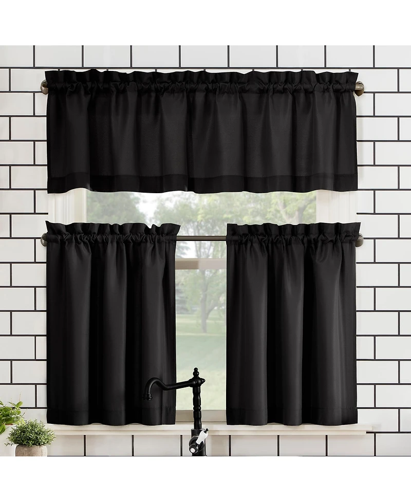 Martine Microfiber Semi-Sheer Rod Pocket Kitchen Curtain Valance and Tiers Set