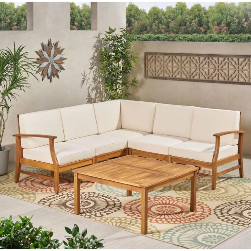 Streamdale Perla 6-Pc Acacia Wood Outdoor Sofa Set, Cream