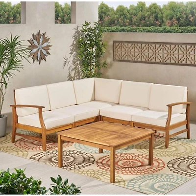 Streamdale Perla 6-Pc Acacia Wood Outdoor Sofa Set, Cream