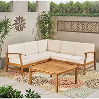 Streamdale Perla 6-Pc Acacia Wood Outdoor Sofa Set, Cream