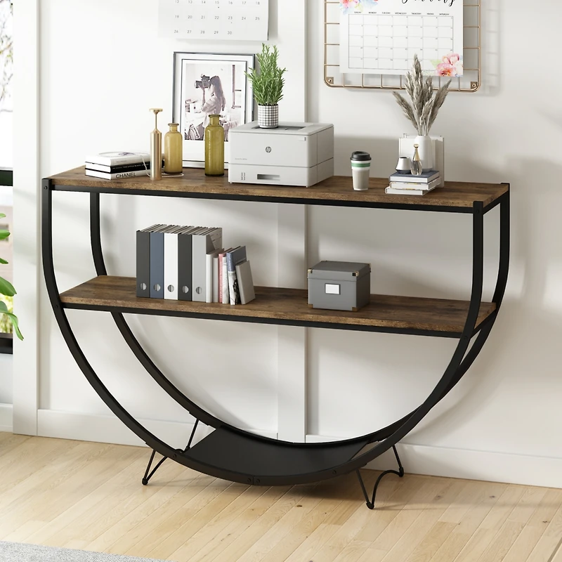 Streamdale Industrial Wood & Metal Demilune Console Table