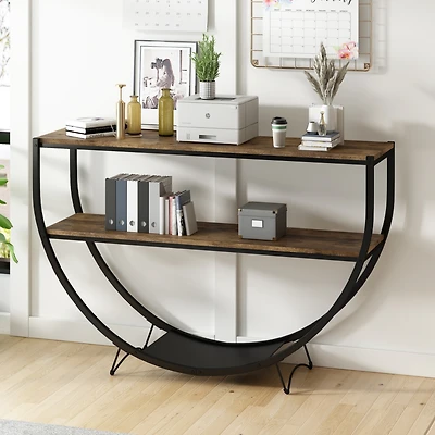 Streamdale Industrial Wood & Metal Demilune Console Table