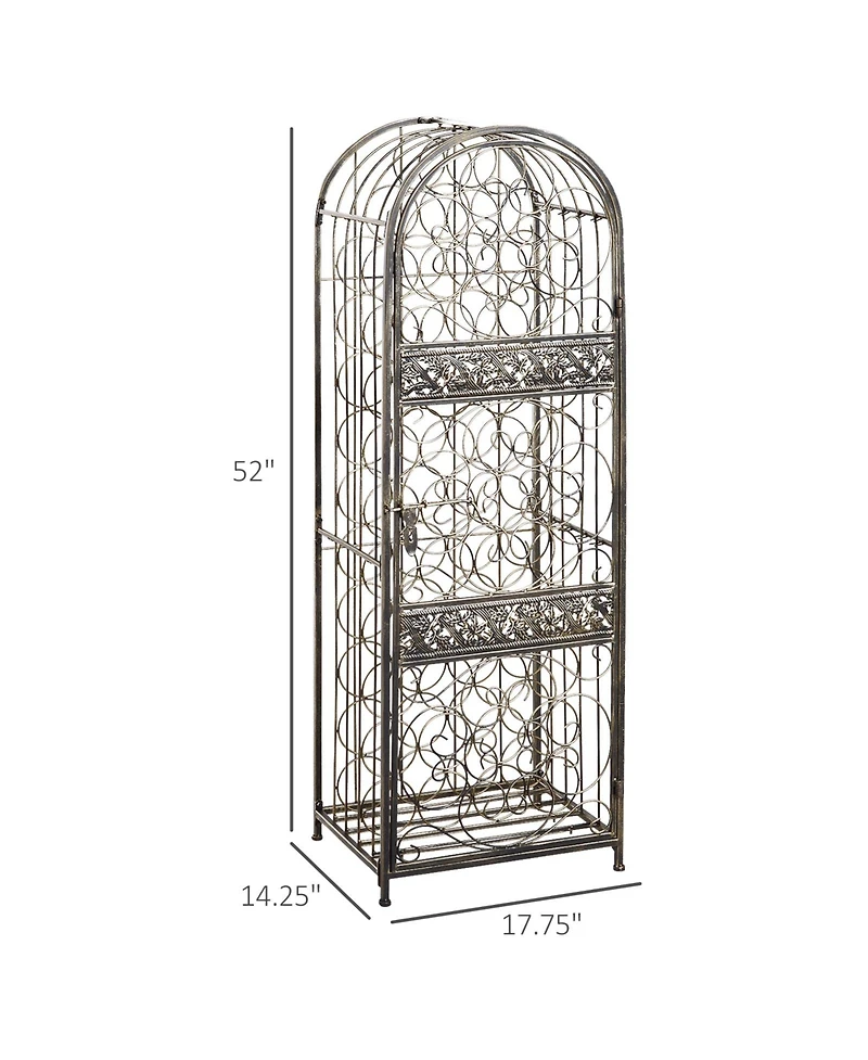 Streamdale Furniture 45 Bottle Wrought Iron Wine Rack Jail with Lock - Antique Bronze