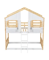 Streamdale Twin over Twin House Bunk Bed with Roof, Window, Door, Ladder