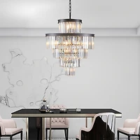 Streamdale Black Crystal Chandelier Modern Pendant Light for Dining Room