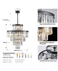 Streamdale Black Crystal Chandelier Modern Pendant Light for Dining Room