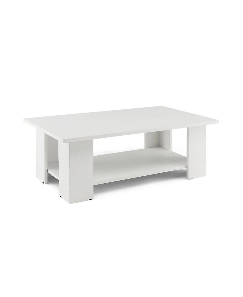 Sugift Large 36 Inch 2-tier Wooden Modern Coffee Table with Storage Shelf