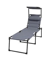 Adjustable Outdoor Lounge Chair with Sunshade & Pillow