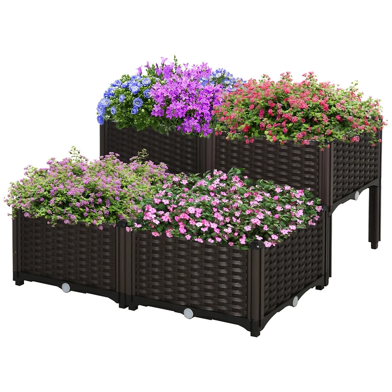 4-Piece Raised Garden Bed with Self-Watering Planter