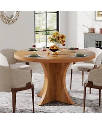 Tribesigns Round Dining Table for 4-6, 47.24-Inch Farmhouse Kitchen Table, Wood Dining Table with Pedestal Base, Small Dinner Table