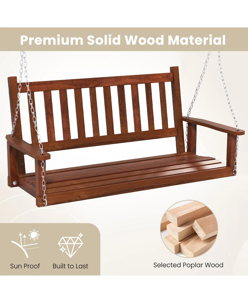 Slickblue 2-Person Wooden Outdoor Porch Swing with 500 lbs Weight Capacity