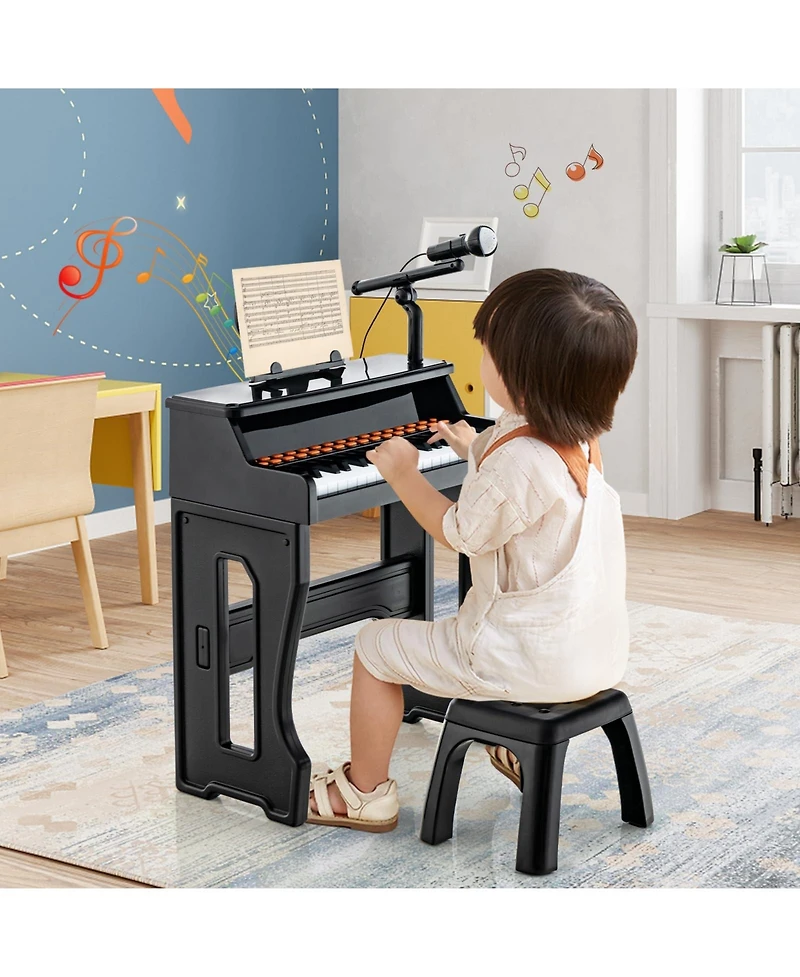 Vebreda 37 Keys Music Piano with Microphone Kids Keyboard Detachable Stand-Red