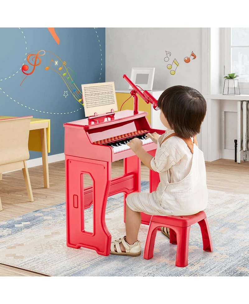 Vebreda 37 Keys Music Piano with Microphone Kids Piano Keyboard with Detachable Music Stand-Red